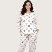 Love Heart Ladies Pajama Set - White