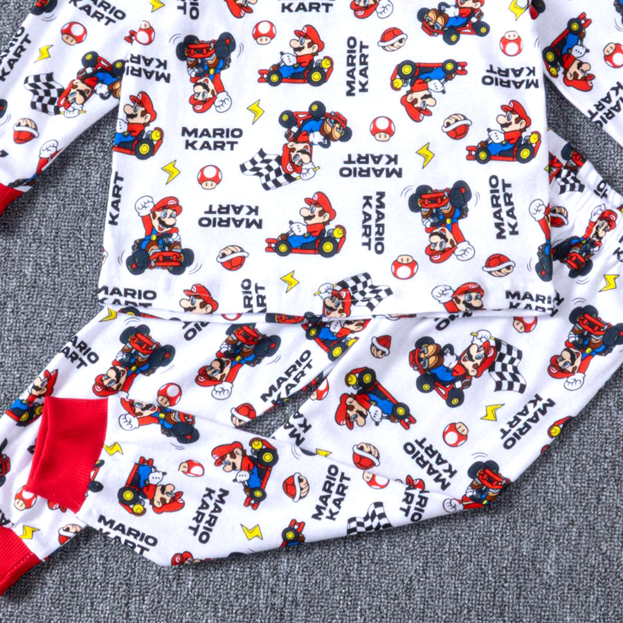 Mario Kart Boys Full Sleeves Pajama Set - White