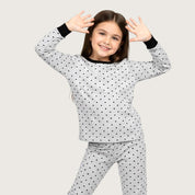 Dots Girls Full Sleeves Pajama Set - Light Grey