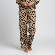 Tiger Print Ladies Linen Pajama Loungewear - Cream