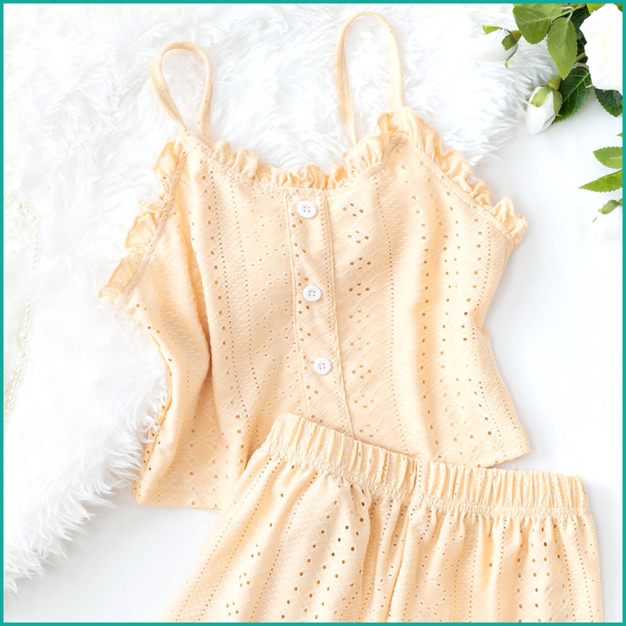 Plain Ladies Crop Top Shorts Set - Yellow