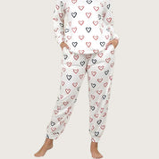 Love Heart Ladies Pajama Set - White
