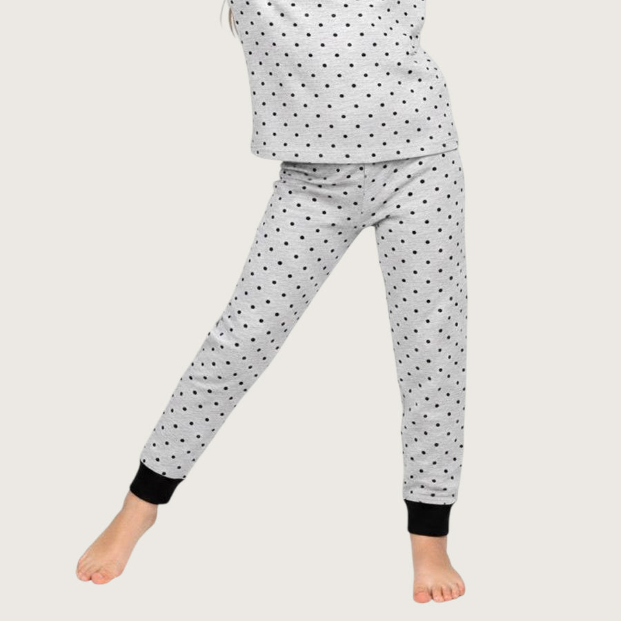 Dots Girls Full Sleeves Pajama Set - Light Grey