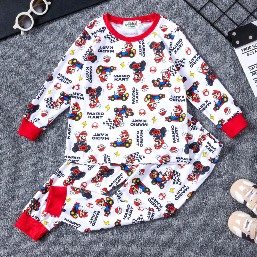 Mario Kart Boys Full Sleeves Pajama Set - White