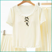 Ladies 3 Pcs Set Loungewear Pajama Set - Beige