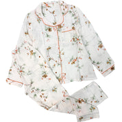 Floral Ladies Cotton Winter Front Open Loungewear Set - White