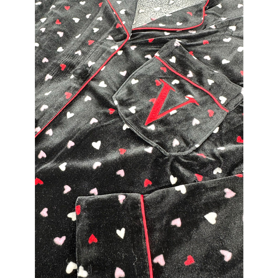 Dots Ladies Velvet Material Loungewear Set - Black
