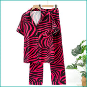 Zebra Print Ladies Front Open Pajama Set - Red