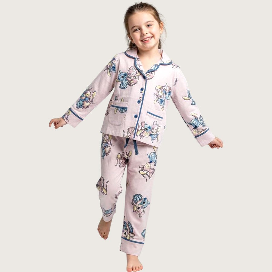 Stitch Girls Front Open Pajama Set - Pink