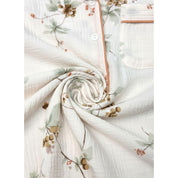 Floral Ladies Cotton Winter Front Open Loungewear Set - White