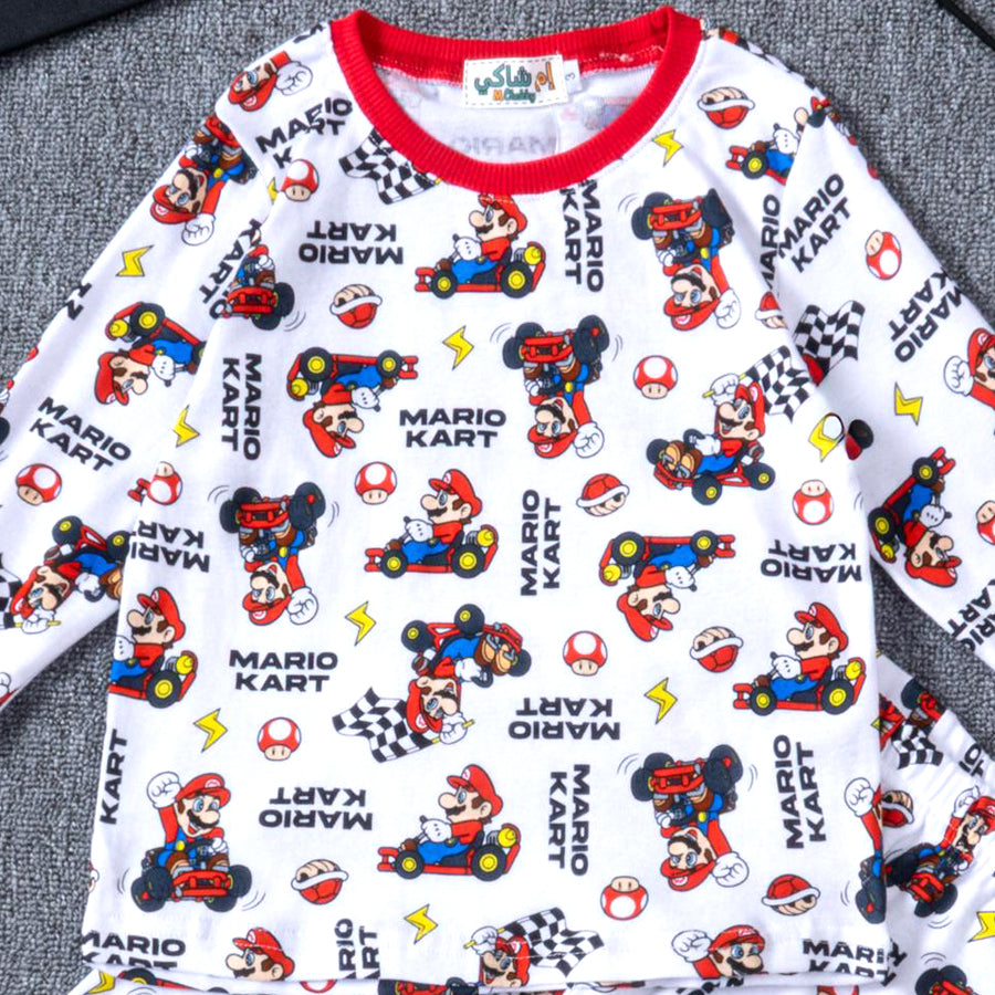 Mario Kart Boys Full Sleeves Pajama Set - White