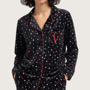 Dots Ladies Velvet Material Loungewear Set - Black