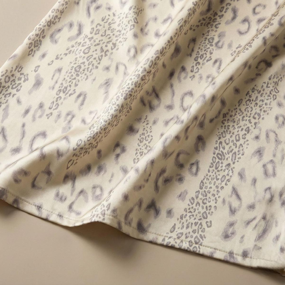 Tiger Print Ladies Front Open Pajama Set - Brown