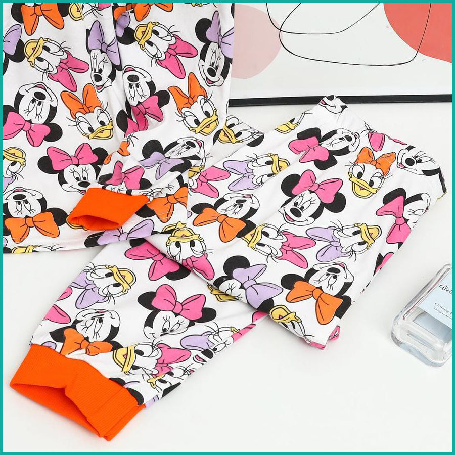 Minnie Daisy Ladies Full Sleeves Pajama Set - White