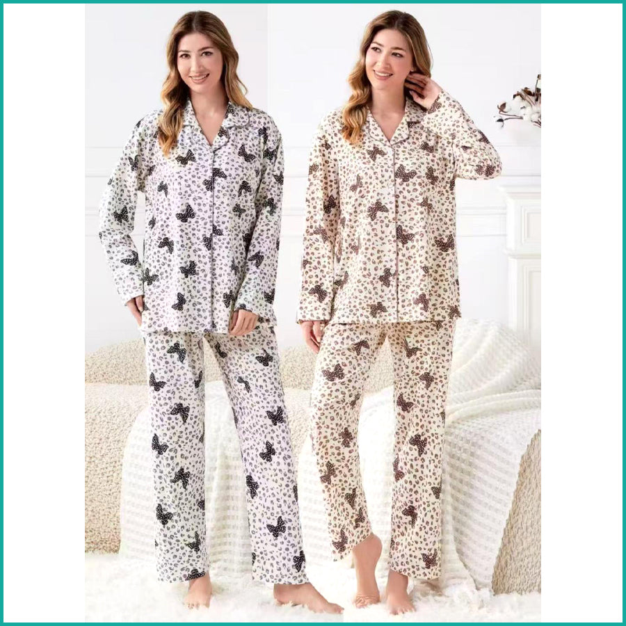 Short Bow Full Sleeves Pajama Set Fine Material - Cream