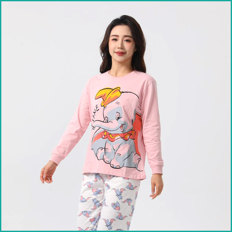 Little Dumbo Ladies Full Sleeves Cotton Pajama Set - Pink