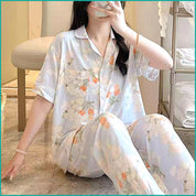 Light Rose Ladies Linen Material Pajama Set - Blue