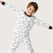 Airplane Boys Full Sleeves Pajama Set - White