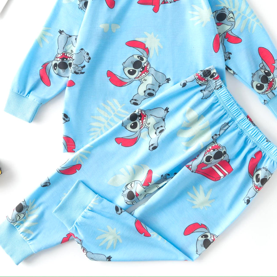 Surf Stitch Girls Full Sleeves Pajama Set - Sky Blue