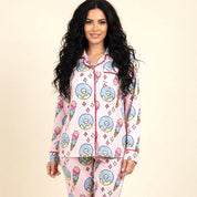 Donuts Ladies Front Open Pajama Set - Pink