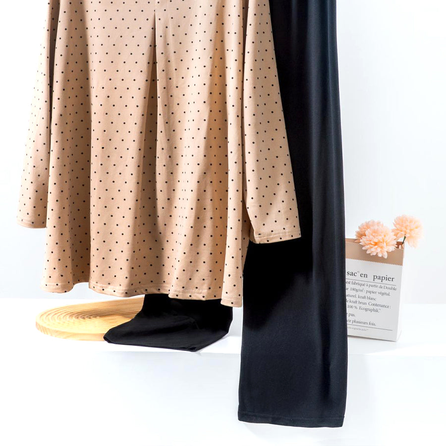 Dots Ladies Loungewear Front Open Pajama Set - Brown Black