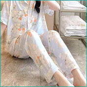Light Rose Ladies Linen Material Pajama Set - Blue