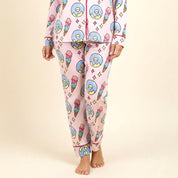 Donuts Ladies Front Open Pajama Set - Pink