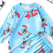 Surf Stitch Girls Full Sleeves Pajama Set - Sky Blue