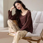 Flower Ladies Pajama Set - Brown Cream