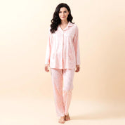 Teddy Dots Ladies Loungewear Front Open Pajama Set - Pink