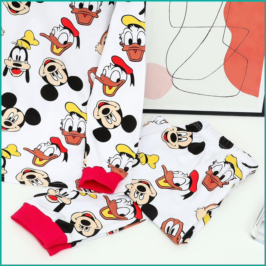 Mickey House Ladies Full Sleeves Pajama Set - White