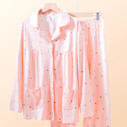 Teddy Dots Ladies Loungewear Front Open Pajama Set - Pink
