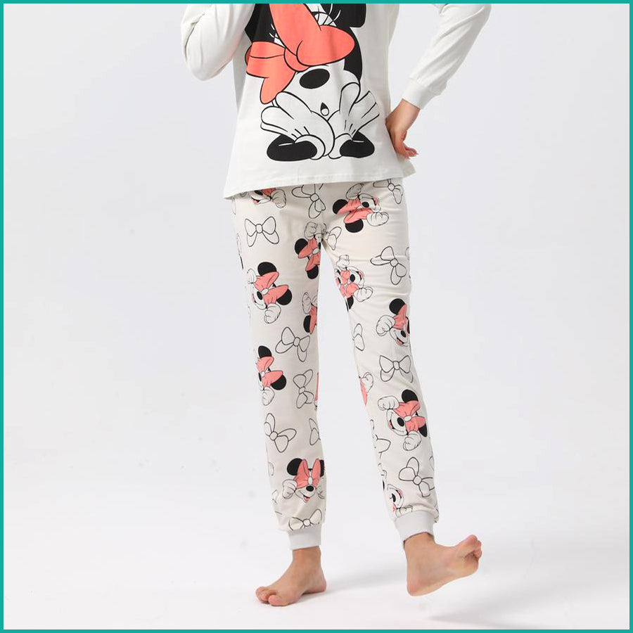 Minnie OOPS Ladies Full Sleeves Cotton Pajama Set - White
