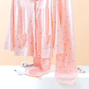 Teddy Dots Ladies Loungewear Front Open Pajama Set - Pink