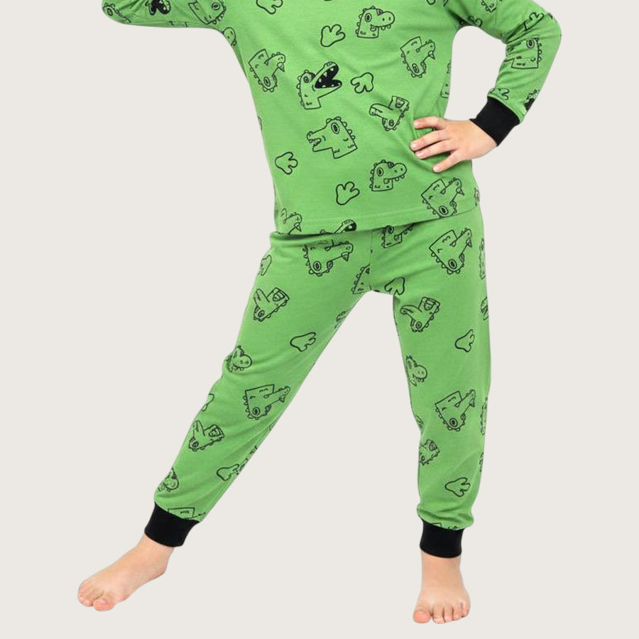 Dino Boys Full Sleeves Pajama Set - Green