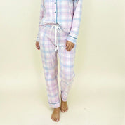 Checks Ladies Front Open Pajama Set - Blue Pink
