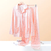 Teddy Dots Ladies Loungewear Front Open Pajama Set - Pink