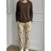 Flower Ladies Pajama Set - Brown Cream