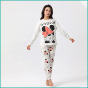 Minnie OOPS Ladies Full Sleeves Cotton Pajama Set - White