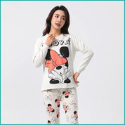 Minnie OOPS Ladies Full Sleeves Cotton Pajama Set - White