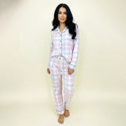 Checks Ladies Front Open Pajama Set - Blue Pink