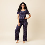 Mini Floral Ladies Loungewear Pajama Set - Navy