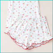 Floral Ladies Crop T-Shirt with Shorts - Pink