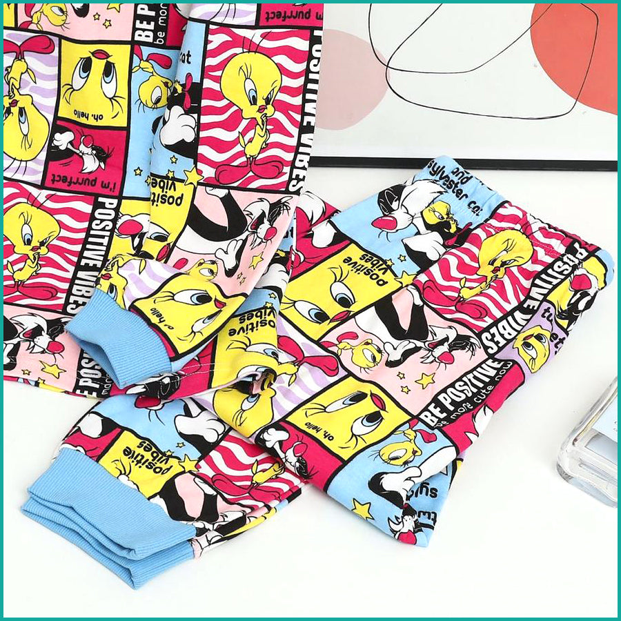 Tweety Comic Ladies Full Sleeves Pajama Set - Blue