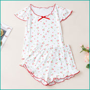 Floral Ladies Crop T-Shirt with Shorts - Pink