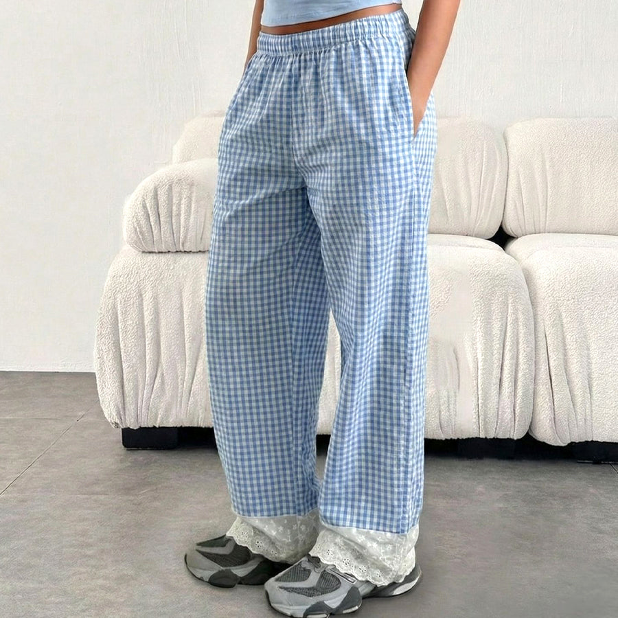 Checks Sleeveless Ladies Pajama Set - Sky Blue