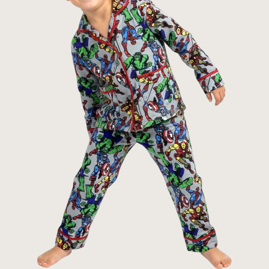 Superhero Boys Front Open Pajama Set - Grey