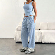 Checks Sleeveless Ladies Pajama Set - Sky Blue