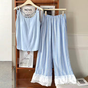 Checks Sleeveless Ladies Pajama Set - Sky Blue