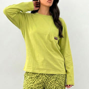 Plain Tiger Print Ladies Pajama Set - Green